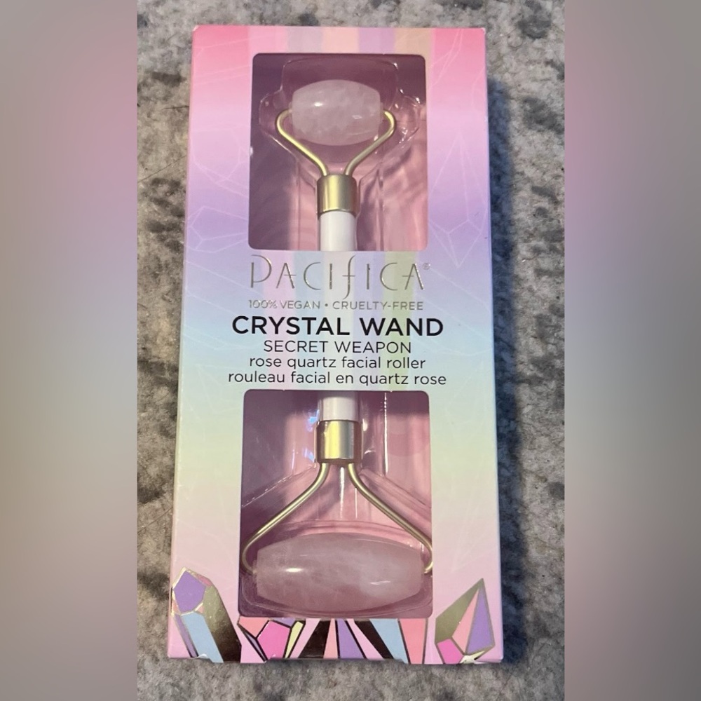 Pacifica Rose Quartz Facial Roller with Gold Details